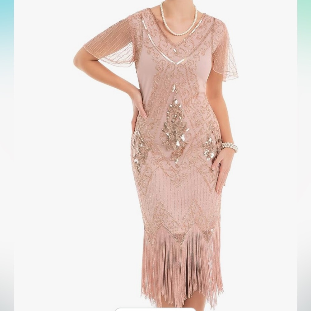 PrettyGuide Women's 1920s Dress Sequin Art Deco Flapper Dress with Sleeve